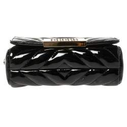 Pre Owned Carolina Herrera Black Chevron Quilt Patent Leather Mini Bimba Chain Bag