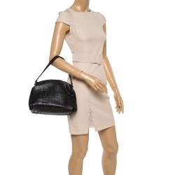 Pre Owned Carolina Herrera Black Monogram Leather Satchel