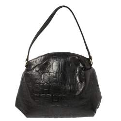Pre Owned Carolina Herrera Black Monogram Leather Satchel