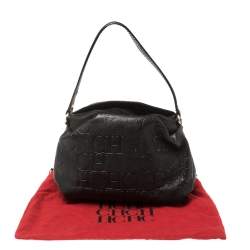 Pre Owned Carolina Herrera Black Monogram Leather Satchel