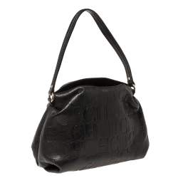 Pre Owned Carolina Herrera Black Monogram Leather Satchel