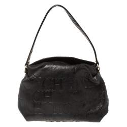 Pre Owned Carolina Herrera Black Monogram Leather Satchel