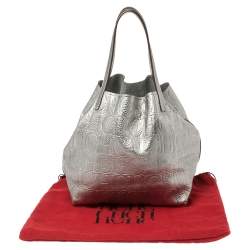 Pre Owned Carolina Herrera Metallic Silver Monogram Leather Matryoshka Tote