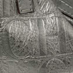 Pre Owned Carolina Herrera Metallic Silver Monogram Leather Matryoshka Tote