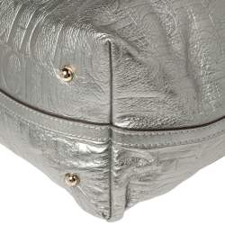 Pre Owned Carolina Herrera Metallic Silver Monogram Leather Matryoshka Tote