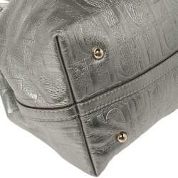 Pre Owned Carolina Herrera Metallic Silver Monogram Leather Matryoshka Tote