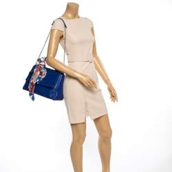 Pre Owned Carolina Herrera Blue Leather Minuetto Flap Top Handle Bag