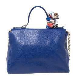 Pre Owned Carolina Herrera Blue Leather Minuetto Flap Top Handle Bag