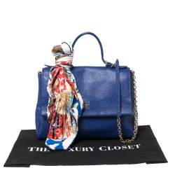 Pre Owned Carolina Herrera Blue Leather Minuetto Flap Top Handle Bag