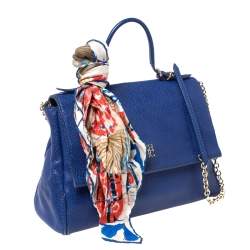 Pre Owned Carolina Herrera Blue Leather Minuetto Flap Top Handle Bag