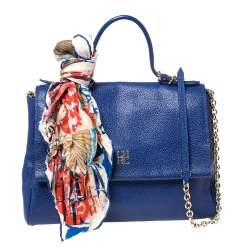 Pre Owned Carolina Herrera Blue Leather Minuetto Flap Top Handle Bag