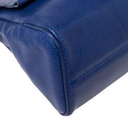 Pre Owned Carolina Herrera Blue Leather Minuetto Flap Top Handle Bag