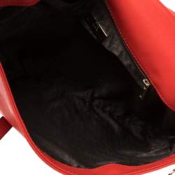 Pre Owned Carolina Herrera Crimson Red Leather Flap Chain Shoulder Bag