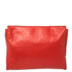 Pre Owned Carolina Herrera Crimson Red Leather Flap Chain Shoulder Bag