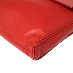 Pre Owned Carolina Herrera Crimson Red Leather Flap Chain Shoulder Bag