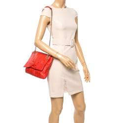 Pre Owned Carolina Herrera Orange Monogram Leather Audrey Shoulder Bag