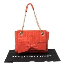 Pre Owned Carolina Herrera Orange Monogram Leather Audrey Shoulder Bag