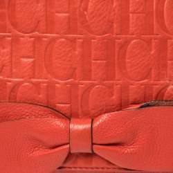 Pre Owned Carolina Herrera Orange Monogram Leather Audrey Shoulder Bag