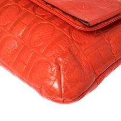 Pre Owned Carolina Herrera Orange Monogram Leather Audrey Shoulder Bag