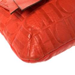 Pre Owned Carolina Herrera Orange Monogram Leather Audrey Shoulder Bag