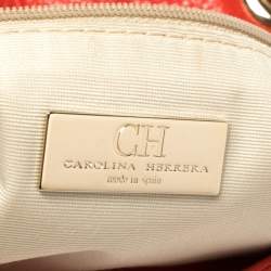 Pre Owned Carolina Herrera Orange Monogram Leather Audrey Shoulder Bag