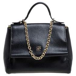 Pre Owned Carolina Herrera Black Leather Mini Minuetto Flap Bag