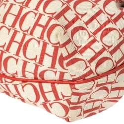 Pre Owned Carolina Herrera Red Signature Canvas and Leather Double Strap Hobo