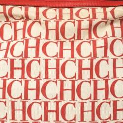 Pre Owned Carolina Herrera Red Signature Canvas and Leather Double Strap Hobo