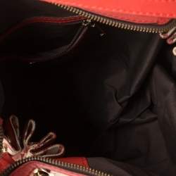 Pre Owned Carolina Herrera Red Signature Canvas and Leather Double Strap Hobo