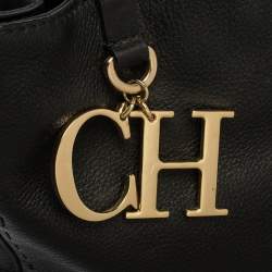 Pre Owned Carolina Herrera Black Leather Charm Tote