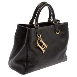 Pre Owned Carolina Herrera Black Leather Charm Tote