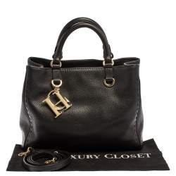 Pre Owned Carolina Herrera Black Leather Charm Tote