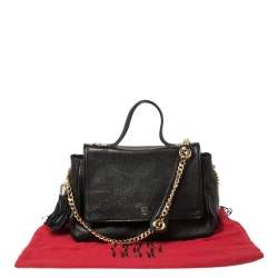 Carolina Herrera Black Leather Flap Tassel Top Handle Bag