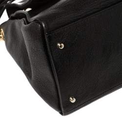 Carolina Herrera Black Leather Flap Tassel Top Handle Bag
