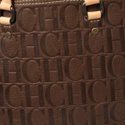 Pre Owned Carolina Herrera Dark Brown Monogram Embossed Leather Tote