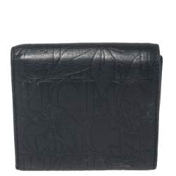 Carolina Herrera Navy Blue Monogram Leather Trifold Compact Wallet