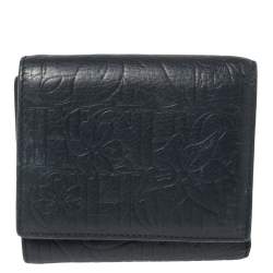 Carolina Herrera Navy Blue Monogram Leather Trifold Compact Wallet