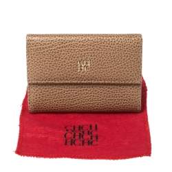 Pre Owned Carolina Herrera Beige Leather Card Holder Wallet