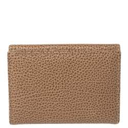 Pre Owned Carolina Herrera Beige Leather Card Holder Wallet