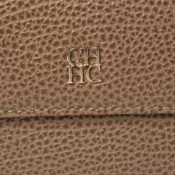 Pre Owned Carolina Herrera Beige Leather Card Holder Wallet