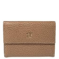 Pre Owned Carolina Herrera Beige Leather Card Holder Wallet