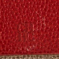 Pre Owned Carolina Herrera Beige Leather Card Holder Wallet