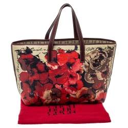 Pre Owned Carolina Herrera Multicolor Floral Print Leather Shopper Tote