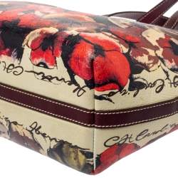 Pre Owned Carolina Herrera Multicolor Floral Print Leather Shopper Tote