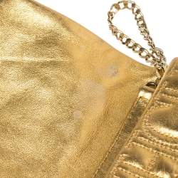 Pre Owned Carolina Herrera Gold Monogram Leather Jerry Chain Clutch
