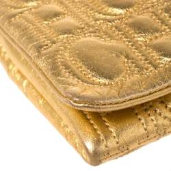 Pre Owned Carolina Herrera Gold Monogram Leather Jerry Chain Clutch