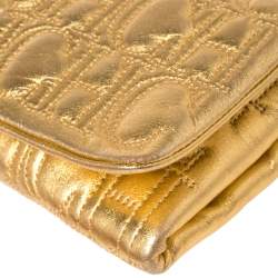 Pre Owned Carolina Herrera Gold Monogram Leather Jerry Chain Clutch