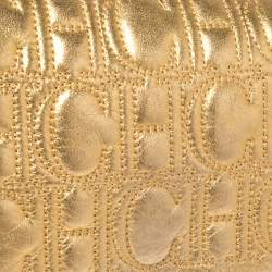 Pre Owned Carolina Herrera Gold Monogram Leather Jerry Chain Clutch