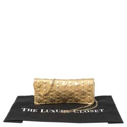 Pre Owned Carolina Herrera Gold Monogram Leather Jerry Chain Clutch