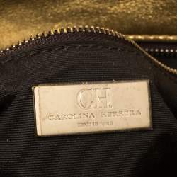 Pre Owned Carolina Herrera Gold Monogram Leather Jerry Chain Clutch